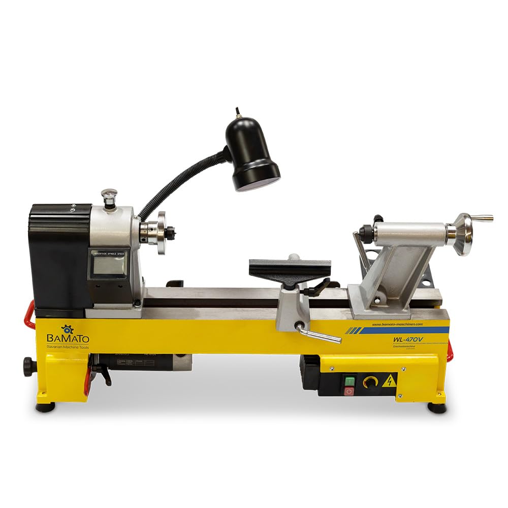 BAMATO Drechselmaschine WL-470V Drechselbank Holz 750W Digitalanzeige | Kompakte 750W Drechselbank mit Digitalanzeige | Stufenlos 480-3800 min-1 | Für Werkstücke bis 470mm Länge & 150mm Planscheibe