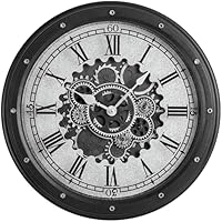 LENAUQ Moving Gears Wall Clock, 16 Inch Modern Gear Rotating Wall Clock Old Style Rustic Unique Vintage Industrial Clock for Living Room Decor Home Farmhouse (Black)