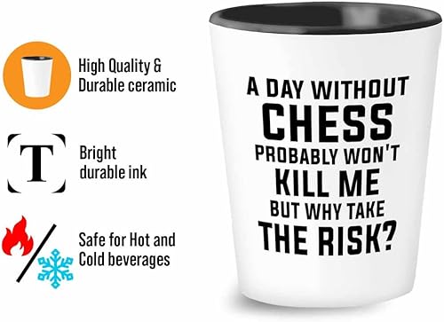 Miniatura 3 de Vaso de chess de 1.5 oz - Riesgo de ajedrez - Regalo divertido para ajedrez, atleta, instructor, deportista, pensamiento lógico, juego de mesa