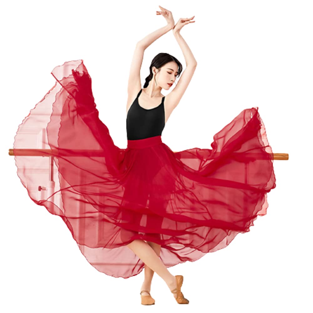 Moderner Tanzrock für Damen Eleganter Chiffon Tanzkleidung 720 Grad Großer Schwung Halbkörperrock Lange Tanzpraxis Kleidung Zum Schnüren Design Wettbewerb Kostüme