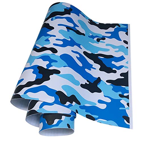 LKXHarleya Light Blue Camo Vinyl Wrap Car Camuflaje Vinyl Film LiberacióN De Aire Etiqueta del VehíCulo Matte Car Vinyl Wrapping For Car Bike Laptop Boat Moto, 30x150cm Cover