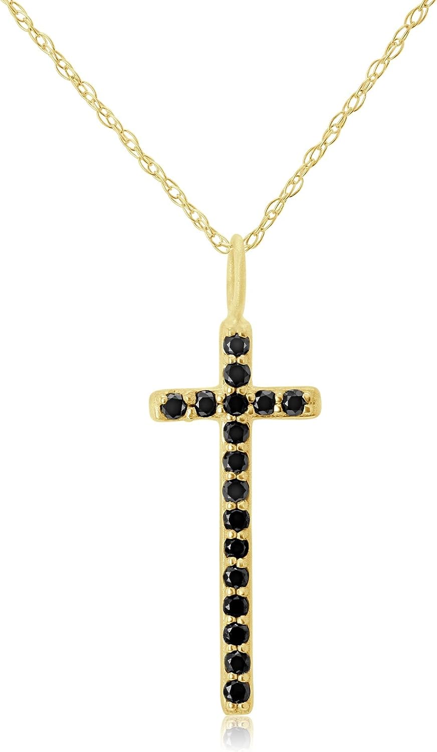 Kobelli Minimal Black Diamond Cross Pendant Necklace - yellow-gold