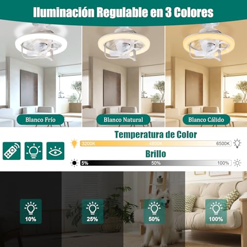 Ventilador de techo con luz RGB YOOHBERRYS E27 regulable de 28cm 4
