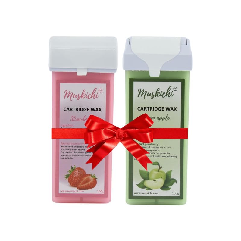 MUSKICHI Green Apple & Strawberry Cartridge Roll-On Wax for Men & Women – 100 ML (Pack of 2) | Easy Hair Removal Roll on Wax for All Skin Types | Refill Wax for Painless Full Body Waxing