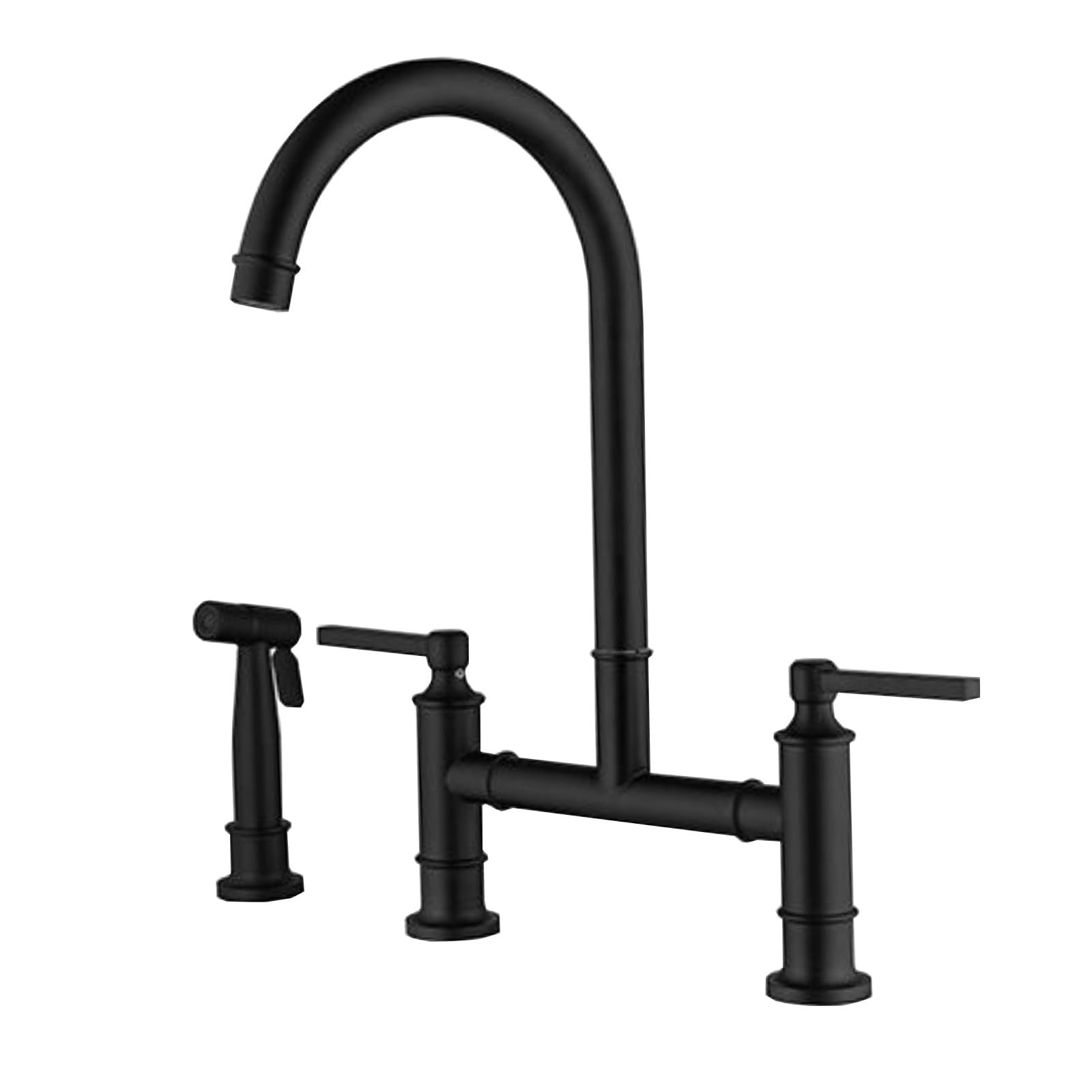 Kitchen Tap Two Hole Mixer Rotable Double Handle Bridge with Side Sprayer Brass,Black