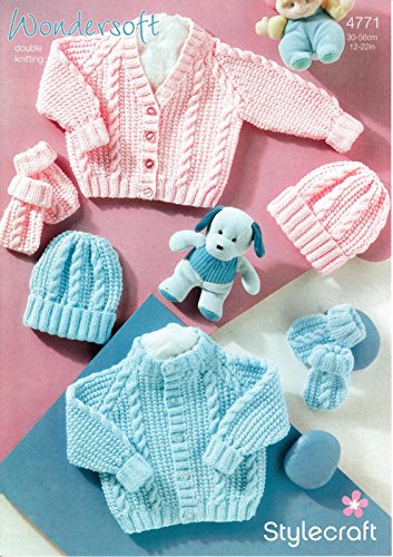 Stylecraft Wondersoft DK Cardigan Hat & Mittens Knitting Pattern 4771