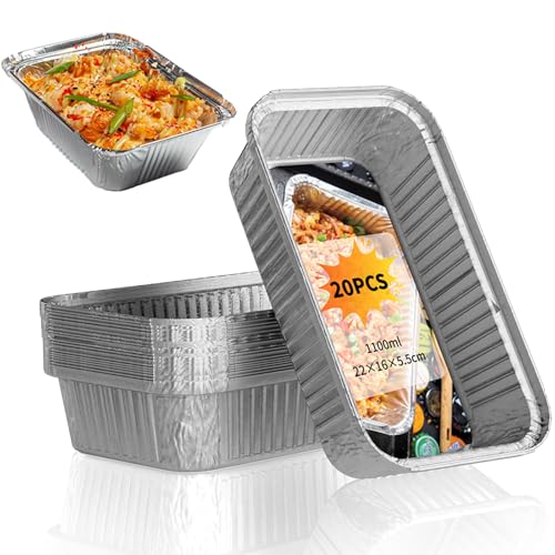 Zephyra 20 Bandejas de Aluminio 22×16cm – Bandejas Desechables Antigoteo para Parrilla de Gas, Carbón, Horno – Bandejas BBQ para Asar y Cocinar