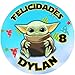 OBLEA de Baby Yoda Personalizada con Nombre y Edad para Pastel o Tarta, Especial para cumpleaños, Medida Redonda de 20cm de diámetro