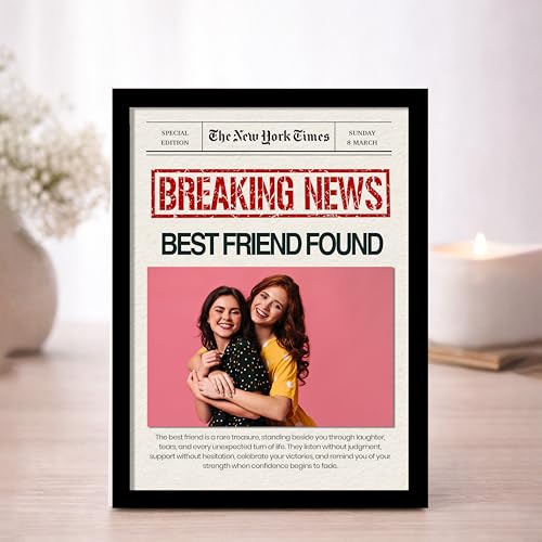 Image of Customized Photo Frame Wall Decor Breaking News Gift For Friend Mother Sister Wife and Girlfriend, Personalized Women's Day and Mothers Day Photo Frame Gift For Home Living room Bedroom 23x32 cm