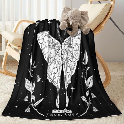Image of Baby Blanket Black White Butterfly Moon Tarot for Boy Girl Newborn 30x40 Inch Toddler Infant Nursery Throw Blankets Double Layer Comfy Soft Plush Stroller Crib Quilt