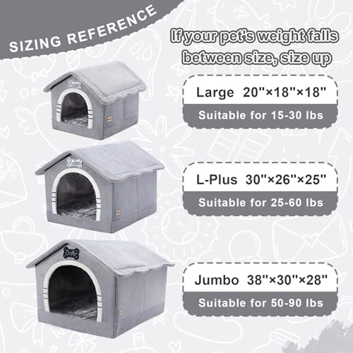 Jiupety Hundehöhle Hundehütte Indoor mit Rahmen, Gemütliche Hundehaus für Drinnen, Hundebett mit Dach für 7-14 kg, XL Größe 51x46x46 cm, Grey