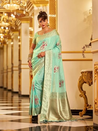 Image of SWORNOF Women's Banarasi silk Saree With Unstitched Blouse Piece