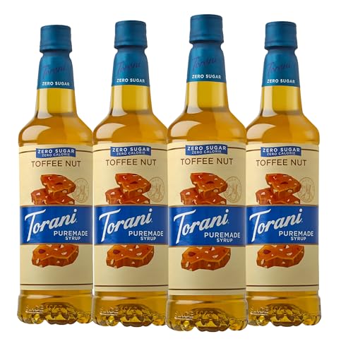 Torani Puremade Zero Sugar Toffee Nut Flavored Drink Syrup, 25.4 fl oz (Pack of 4)