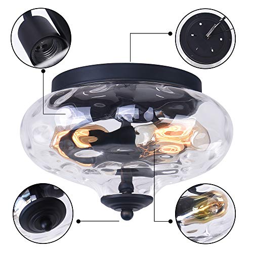 Edislive Modern 2-Light Hammered Glass Flush Mount Light Pendant Ceiling Light Fixture 10.2" Indoor Ceiling Light For Hallyway Foyer Bedroom(Black) #TOP5