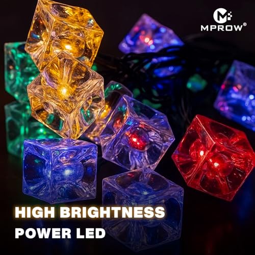 Image of MPROW Multicolor Ice Cube LED String Lights, 20 LED Crystal Cube Fairy Lights, Decorative Hanging Lights for Bedroom, Diwali, Christmas, Wedding, and Party Decor