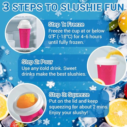 Image of FANS-ONE Slushie Cup, DIY Magic Slushy Maker Cup, Cool Stuff Things Gadgets for Juices Milk Yogurt Ice Cream Make, Quick Frozen Slushy Cups with Lids & Straw for Boys Girls Teens Kids, Pink