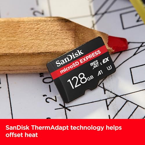 Image of SanDisk Express microSD Card 128GB, Up to 880MB /s Read, Up to 480MB /s Write, 100MB /s Sustained Write, U3, C10
