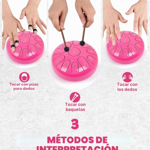 Miniatura 5 de Amkoskr Tambor De Lluvia Para Exterior, 6 Pulgadas, 11 Notas, Tambor De Lengua De Acero, Instrumento Principal De Acero Para Yoga, Meditación, Educación Musical, Regalo, Rosa