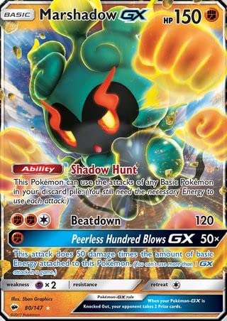 Marshadow GX 80/147 Ultra Rare Pokemon Card (Burning Shadows) + 1x TitanCards® Toploader
