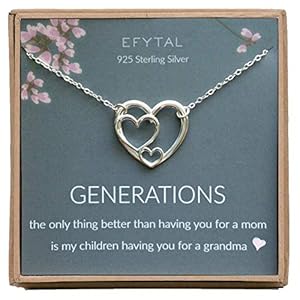 EFYTAL Mother's Day Gift for Grandma, Sterling Silver Triple Heart Necklace for Grandmother, Mom and Children