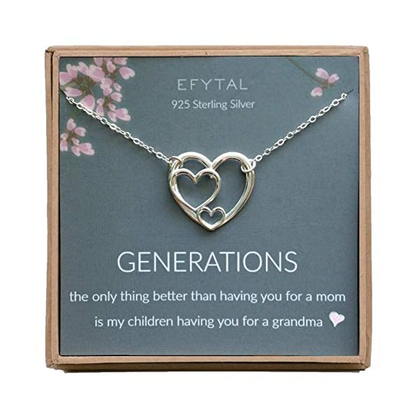 EFYTAL Mother's Day Gift for Grandma, Sterling Silver Triple Heart Necklace for Grandmother, Mom and Children