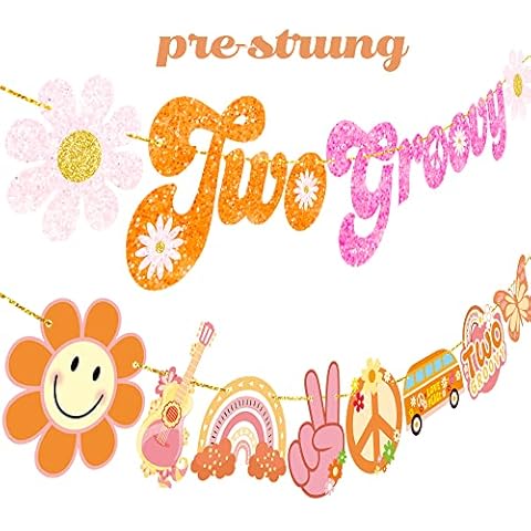 Two Groovy Boho Party Banner Glitter paper 2Pcs Cover