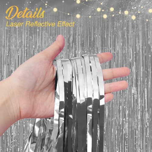 2 Pack Silver Fringe Backdrop 3.2x8.2ft Cortinas Decorativas miniatura 3