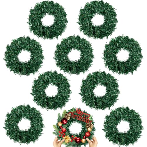 Kerst Decor 10 Stks Kerst Krans 25,5 cm Kerst Groene Kunstmatige Kransen DIY Faux Plain Kransen Voordeur Kerst Groene Boerderij Kasten Krans Indoor Outdoor Muur Decor (Klassiek)