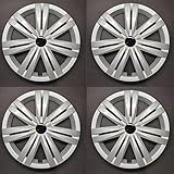 New Wheel Covers Hubcaps Fits 2015-2017 Volkswagen Jetta; 16 Inch; 7 Double Spoke; Painted; Silver; ABS Plastic; Set of 4; Compatible with Steel Wheels