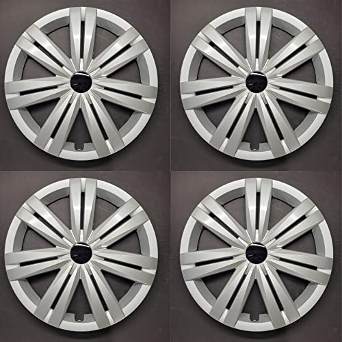 New Wheel Covers Hubcaps Fits 2015-2017 Volkswagen Jetta; 16 Inch; 7 Double Spoke; Painted; Silver; ABS Plastic; Set of 4; Compatible with Steel Wheels