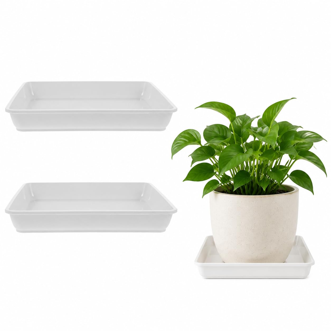SUPVOX 2 Pcs Square Plant Pot Trays - 22cm White Plastic Flower Pot Saucers - Heavy Duty Drip Trays for Indoor and Outdoor Gardening - Water Collection Base