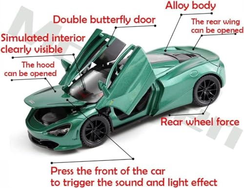 Image of 1:32 Scale Mclaren 720S Model Car Sports Toy Car | Metal Pullback Diecast Car For Kids With Openable Doors, Sound, Light Effects Toy For Car Enthusiasts (Color As Per Available), Black