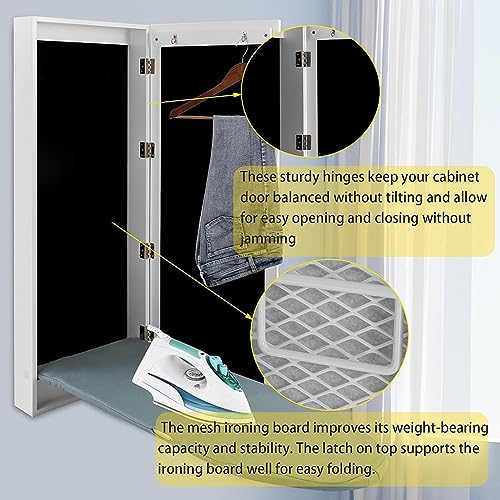 LuusMm Wall Mounted Ironing Board Cabinet, Wall Mounted Ironing Board Cabinet with Mirror/Storage Space, Foldable Ironing Storage Table for Home, Apartment And Small Spaces - Image 6