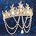 Yean Queen Crowns and Tiaras Gold Leaf Tiara Wedding Crystal Headband Crown for Women