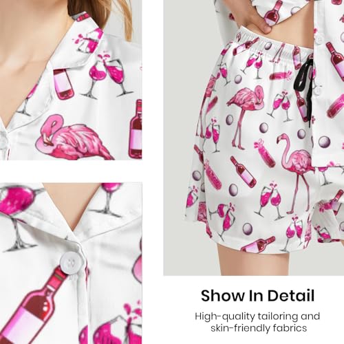 Image of Silk Satin Pajama Set for Women Summer Lounge Pjs Sets 2 Piece Suit Ladies Button Down Tops And Shorts Sleepwear