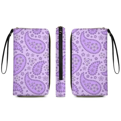 Purple Paisley Portable Long Wallet for Women Men Zipped Travel Purse Credit Card Holder Coin Pouch3