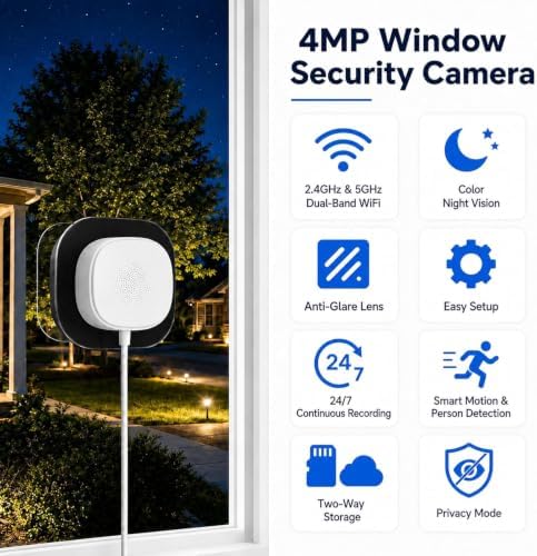 ELECCTV 2.5K Window Security Camera,2.4G/5GHz WiFi Indoor Camera,Anti-Glare - 1