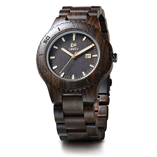 Montre en Bois, CONMING Naturel Montre en Bois Fait à la Main à Petite échelle Sandalwood Ebony Grain Quartz Vintage Mouvement léger Montre-Bracelet Creative Gifts