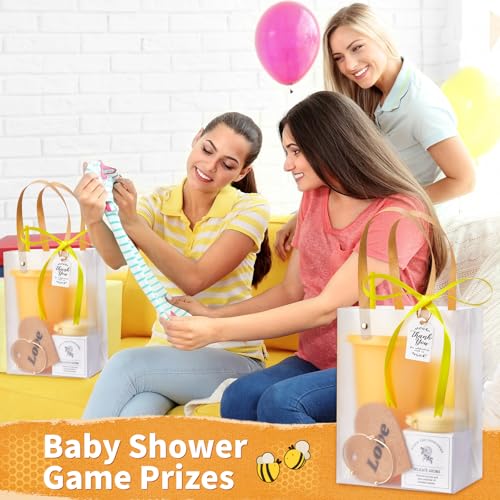 50Pcs Baby Shower Prizes for Game Winners Baby Shower Favors Gifts including Plastic Tumbler Notebook Scented Candles Ballpoint Pen Mirrors with Hair Brushes Bracelet Gift Bag (Yellow)