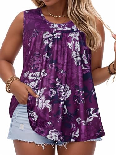 Image of Women Plus Size Tank Top Casual Summer Tops Loose Fit Sleeveless T Shirts Trendy Crewneck Tunic Tees 2026