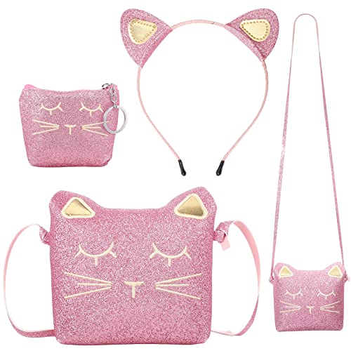 3 Pieces Cat Shoulder Bag Purses Headband for Girls, Cute Hand Bags Cat Handbag with Mini Coin Purse Cat Headband for Little Girl Birthday Children's Day (Glitter Pink) 3 Pieces Cat Shoulder Bag Purses Headband for Girls, Cute Hand Bags Cat Handbag with Mini Coin Purse Cat Headband for Little Girl Birthday Children's Day (Glitter Pink)