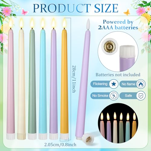 Image of Handepo 48 Pack Flameless Taper Candles Realistic with Flickering Candlelights Plastic 11 Inch Last Long Battery Operated Window Candlestick for Halloween Christmas(Light Colors)