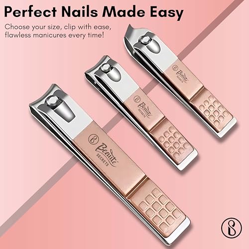 Beauté Secrets Nail Clippers - 5 Pcs Set Toenail Clipper, Fingernail Clipper & Nail File, Ear Cleaner, Nail Cutter Set with Metal Gift Tin Box for Men and Women (Peach) - Image 3