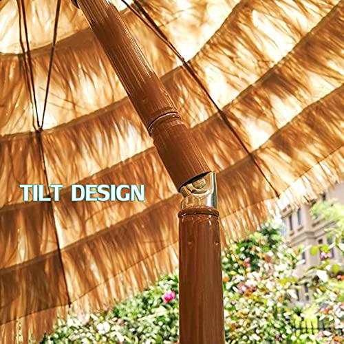 Horv 6.5 Ft Thatched Patio Parasol Umbrella Hawaiian Straw Beach Umbrella Tilt 45° Outdoor Patio Garden Pool Lawn Backyard - Natural Color #TOP1