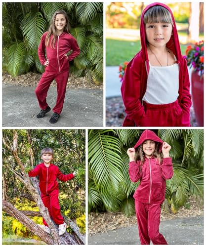 Image of Arshiner 2 Piece Outfits for Girls Kids Velour Tracksuit and Jogger Set