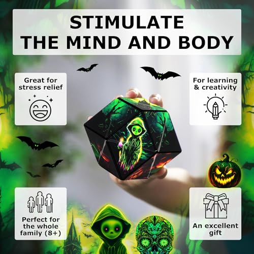 Image of Shashibo Seasonal Halloween - Shape Shifting Box - Award-Winning, Patented Magnetic Puzzle Cube w / 36 Rare Earth Magnets - Fidget Transforms Into Over 100+ Shapes (Ghastly Jack)