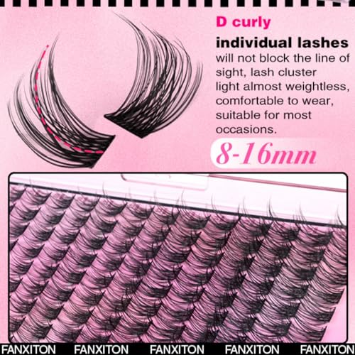 Image of DIY Lash Extension Kit Natural Look Wispy Lash Clusters D Curl 154 Pcs Lashes Clusters with Lash Brush 8-16 mm Eyelash Extension Kit Individual Lashes Lash Cluster Kit for Beginners (No Glue)