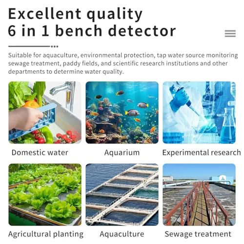 Misuratore di pH digitale 6 in 1 per laboratori e acquari, design da banco con compensazione della temperatura e risparmio di dati, ideale per pesca e aziende agricole