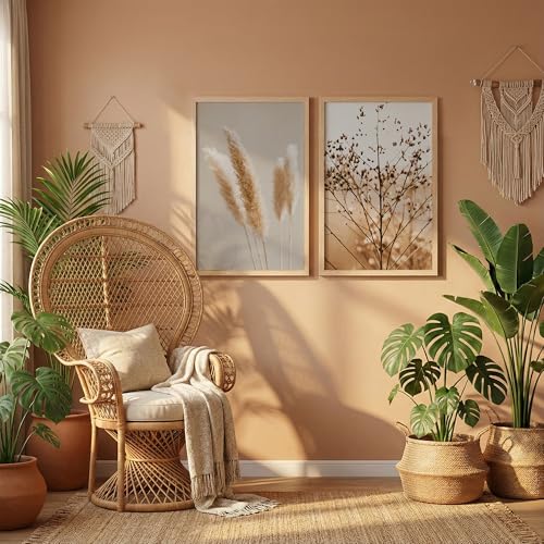 Image of NoWorries illustration design Wall frames for Home decoration / paintings for living room, bedrrom and office decor (Theme- minimal (Synthetic Wood frame) (Leminated 300 GSM Print) (framed, Multicolur) Set of 2