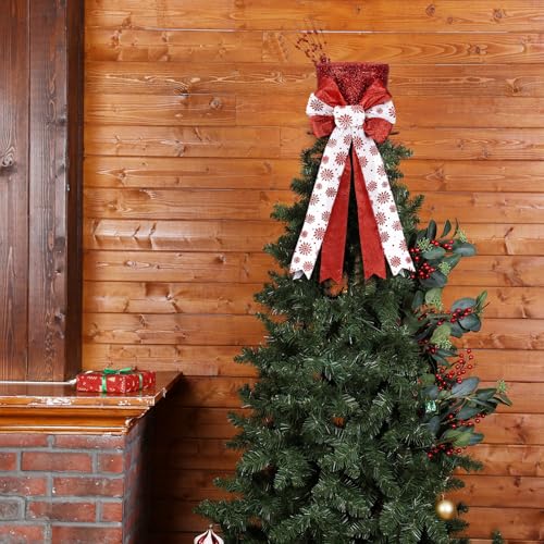 Poen Christmas Tree Topper Hat Shiny Sequins Top Hat with Bow Lengthened Ribbon Tree Topper Santa Christmas Decorations for Xmas Gift Ideas Holiday Winter Party Ornament Supplies(Red) by Poen - Image 4